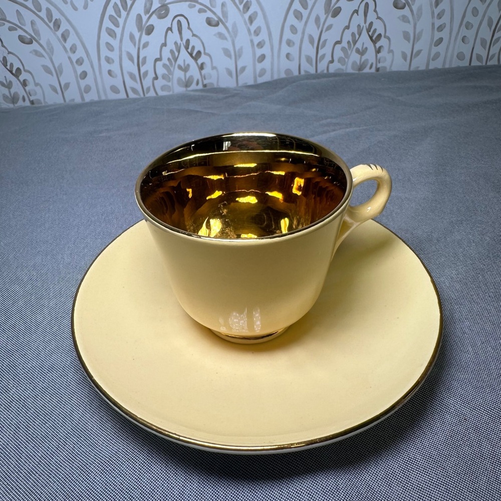 Figgjo Flint‎ Norway Porcelain Cup and Saucer Set Gilded Interior Cream